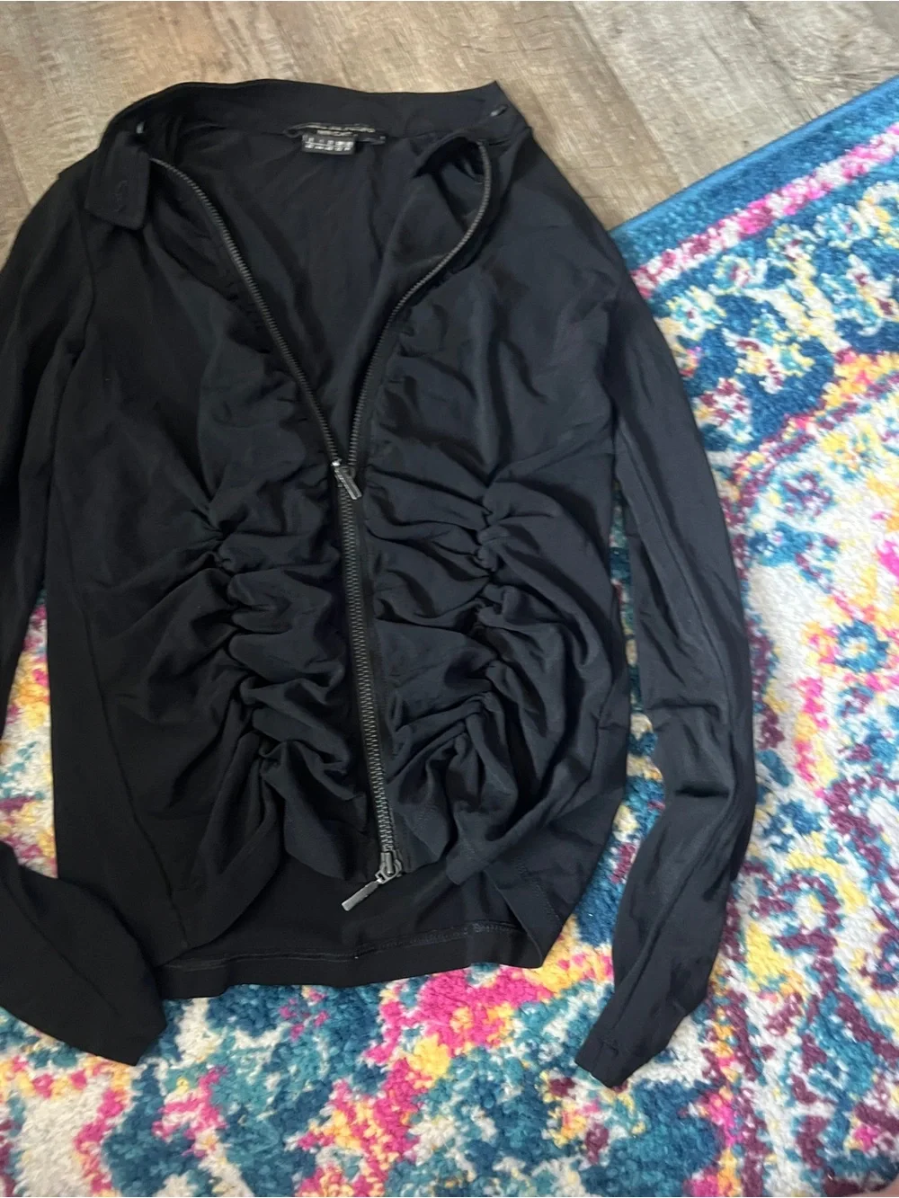 Isabel de Pedro Women's Black Ruched Zip-Front Jacket